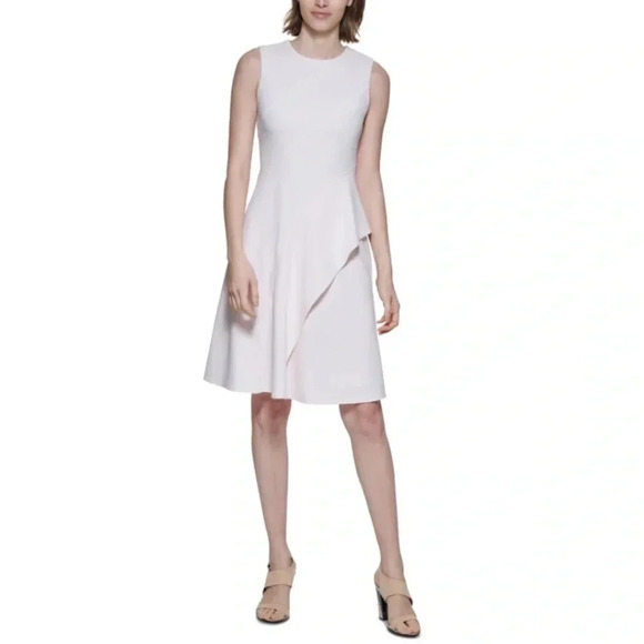 NWT!! Calvin Klein - Ruffled Fit & Flare Dress - Light Pink - Size 8 - Picture 1 of 8